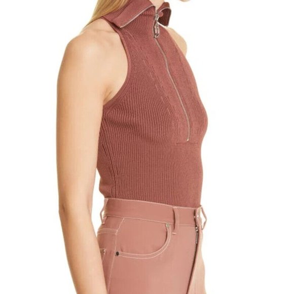 ET OCHS Emily Knit Zipper Top Ribbed Polo Tank Clay Brown Half Zip $695 Large - Picture 15 of 16